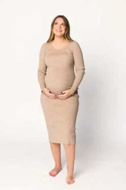 Online Worth Collective Gwen Ribbed Midi Dress in Mocha