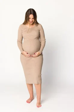 Online Worth Collective Gwen Ribbed Midi Dress in Mocha