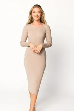 Online Worth Collective Gwen Ribbed Midi Dress in Mocha
