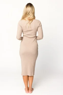 Online Worth Collective Gwen Ribbed Midi Dress in Mocha