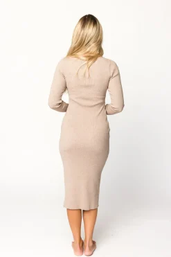 Online Worth Collective Gwen Ribbed Midi Dress in Mocha