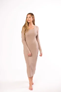 Online Worth Collective Gwen Ribbed Midi Dress in Mocha