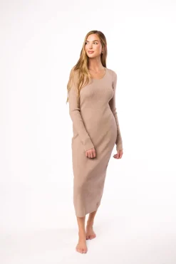 Online Worth Collective Gwen Ribbed Midi Dress in Mocha