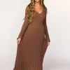 Sale Worth Collective Hadley Long Sleeve V-Neck Knit Maxi Dress in Cocoa