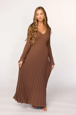 Sale Worth Collective Hadley Long Sleeve V-Neck Knit Maxi Dress in Cocoa