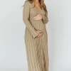 Best Worth Collective Hadley Long Sleeve V-Neck Knit Maxi Dress in Dune