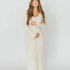 Sale Worth Collective Hadley Long Sleeve V-Neck Knit Maxi Dress in Cream Taupe