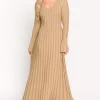 Fashion Worth Collective Hadley Long Sleeve V-Neck Knit Maxi Dress in Espresso