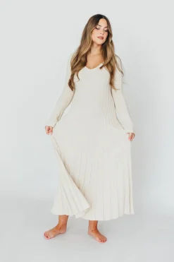 Sale Worth Collective Hadley Long Sleeve V-Neck Knit Maxi Dress in Cream Taupe