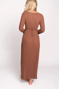 Sale Worth Collective Hadley Long Sleeve V-Neck Knit Maxi Dress in Cocoa