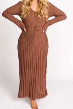 Sale Worth Collective Hadley Long Sleeve V-Neck Knit Maxi Dress in Cocoa