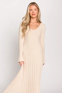 Sale Worth Collective Hadley Long Sleeve V-Neck Knit Maxi Dress in Cream Taupe