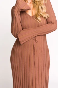 Sale Worth Collective Hadley Long Sleeve V-Neck Knit Maxi Dress in Cocoa