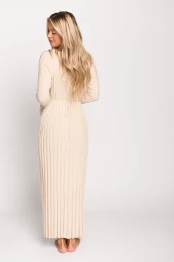 Sale Worth Collective Hadley Long Sleeve V-Neck Knit Maxi Dress in Cream Taupe