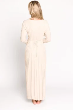 Sale Worth Collective Hadley Long Sleeve V-Neck Knit Maxi Dress in Cream Taupe