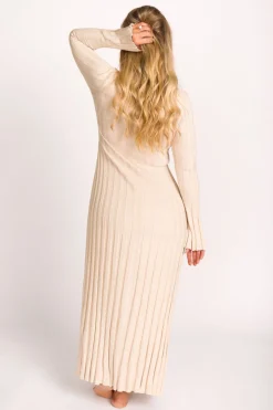 Sale Worth Collective Hadley Long Sleeve V-Neck Knit Maxi Dress in Cream Taupe