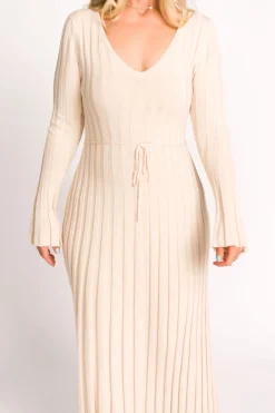 Sale Worth Collective Hadley Long Sleeve V-Neck Knit Maxi Dress in Cream Taupe