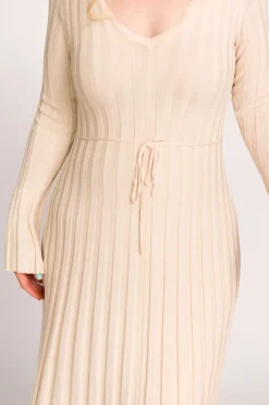 Sale Worth Collective Hadley Long Sleeve V-Neck Knit Maxi Dress in Cream Taupe