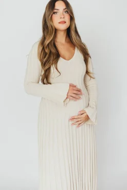 Sale Worth Collective Hadley Long Sleeve V-Neck Knit Maxi Dress in Cream Taupe