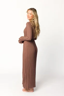 Sale Worth Collective Hadley Long Sleeve V-Neck Knit Maxi Dress in Cocoa