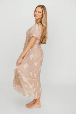 Fashion Worth Collective Hallie Embroidered Maxi Dress in Blush - Bump Friendly & Inclusive Siz