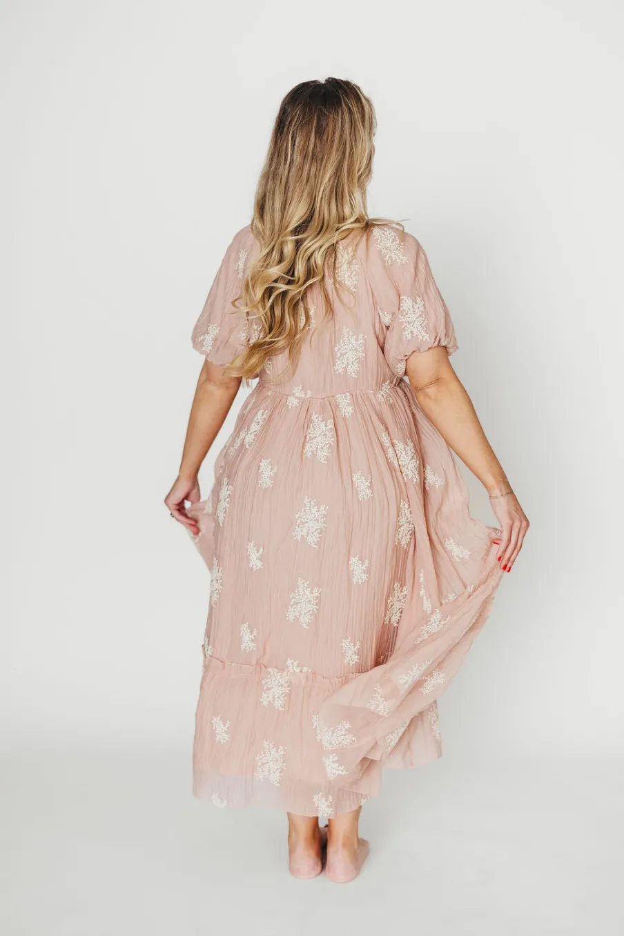 Fashion Worth Collective Hallie Embroidered Maxi Dress in Blush - Bump Friendly & Inclusive Siz