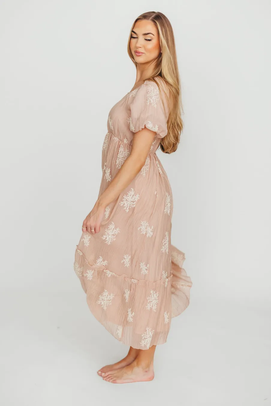 Fashion Worth Collective Hallie Embroidered Maxi Dress in Blush - Bump Friendly & Inclusive Siz