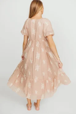 Fashion Worth Collective Hallie Embroidered Maxi Dress in Blush - Bump Friendly & Inclusive Siz