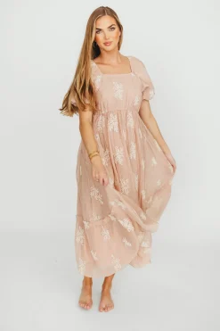 Fashion Worth Collective Hallie Embroidered Maxi Dress in Blush - Bump Friendly & Inclusive Siz