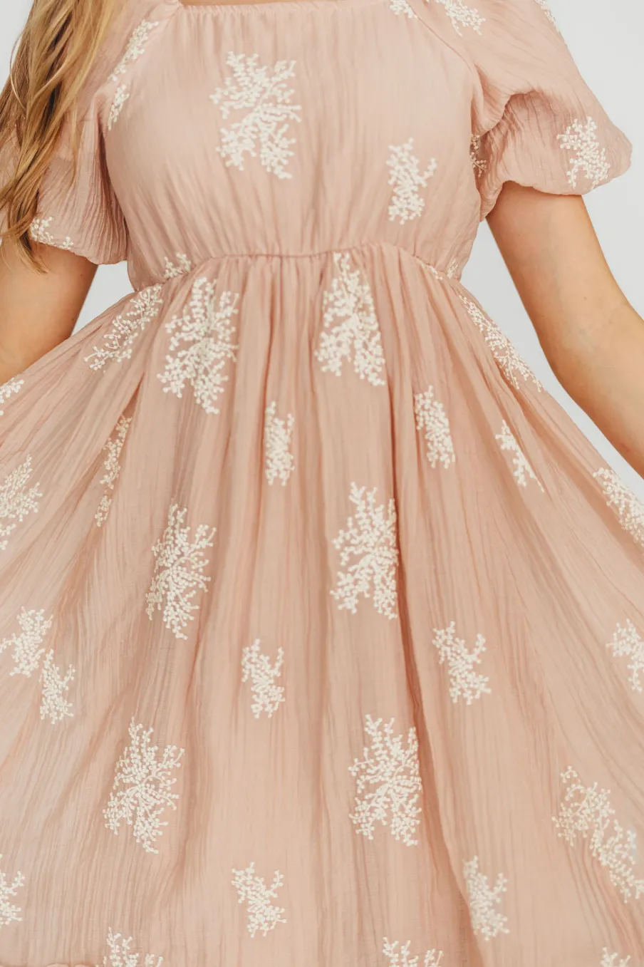Fashion Worth Collective Hallie Embroidered Maxi Dress in Blush - Bump Friendly & Inclusive Siz