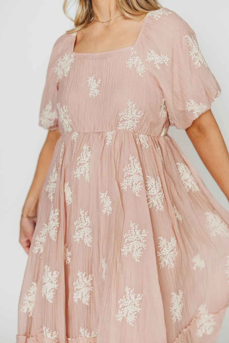 Fashion Worth Collective Hallie Embroidered Maxi Dress in Blush - Bump Friendly & Inclusive Siz