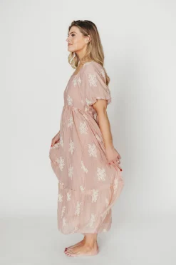 Fashion Worth Collective Hallie Embroidered Maxi Dress in Blush - Bump Friendly & Inclusive Siz