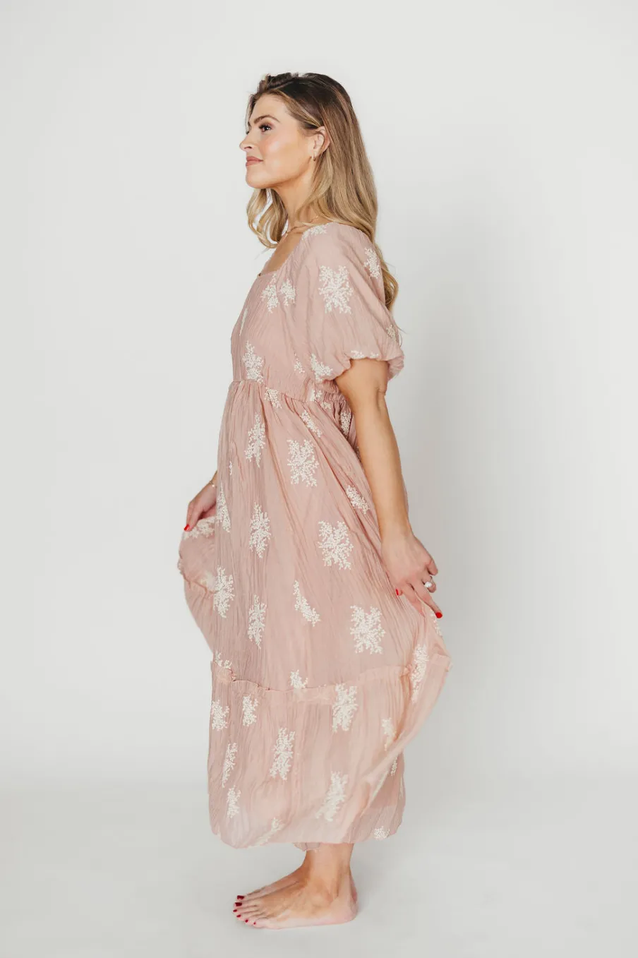 Fashion Worth Collective Hallie Embroidered Maxi Dress in Blush - Bump Friendly & Inclusive Siz