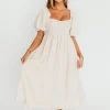 New Worth Collective Hamilton Midi Dress in Ivory - Bump Friendly