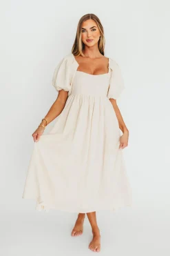 New Worth Collective Hamilton Midi Dress in Ivory - Bump Friendly
