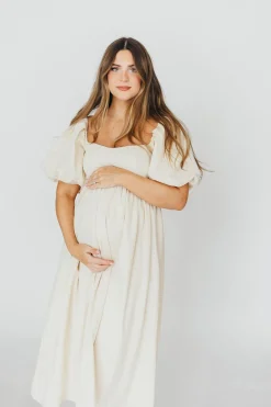New Worth Collective Hamilton Midi Dress in Ivory - Bump Friendly