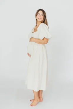 New Worth Collective Hamilton Midi Dress in Ivory - Bump Friendly