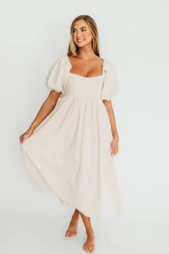 New Worth Collective Hamilton Midi Dress in Ivory - Bump Friendly