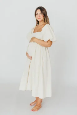New Worth Collective Hamilton Midi Dress in Ivory - Bump Friendly