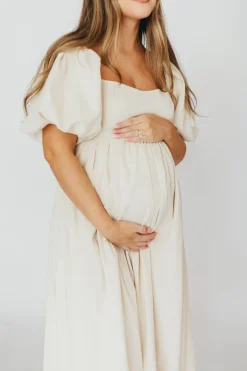 New Worth Collective Hamilton Midi Dress in Ivory - Bump Friendly