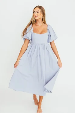 New Worth Collective Hamilton Midi Dress in Light Blue - Bump Friendly & Inclusive Sizing (