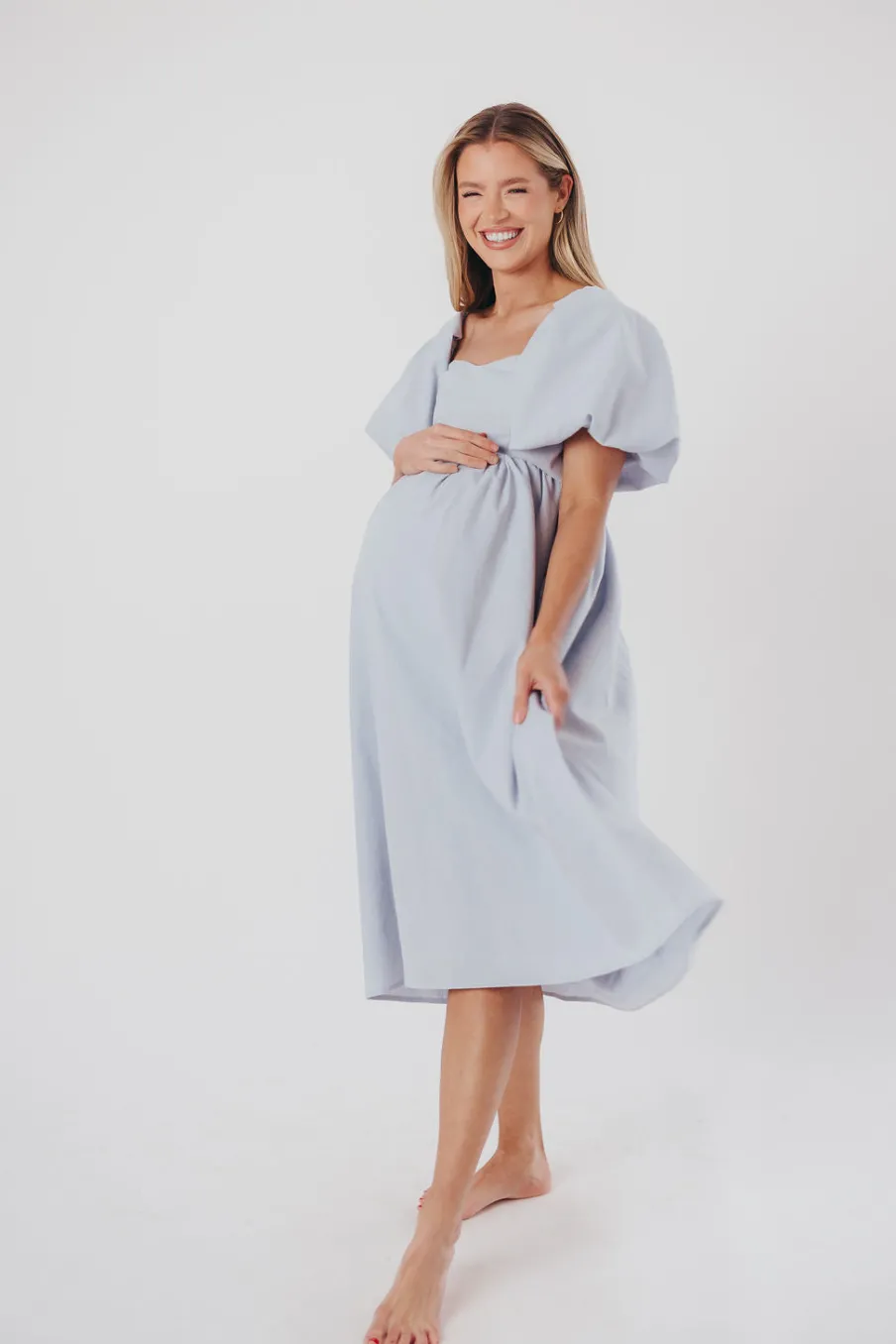 New Worth Collective Hamilton Midi Dress in Light Blue - Bump Friendly & Inclusive Sizing (