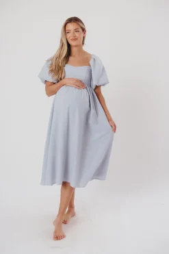New Worth Collective Hamilton Midi Dress in Light Blue - Bump Friendly & Inclusive Sizing (