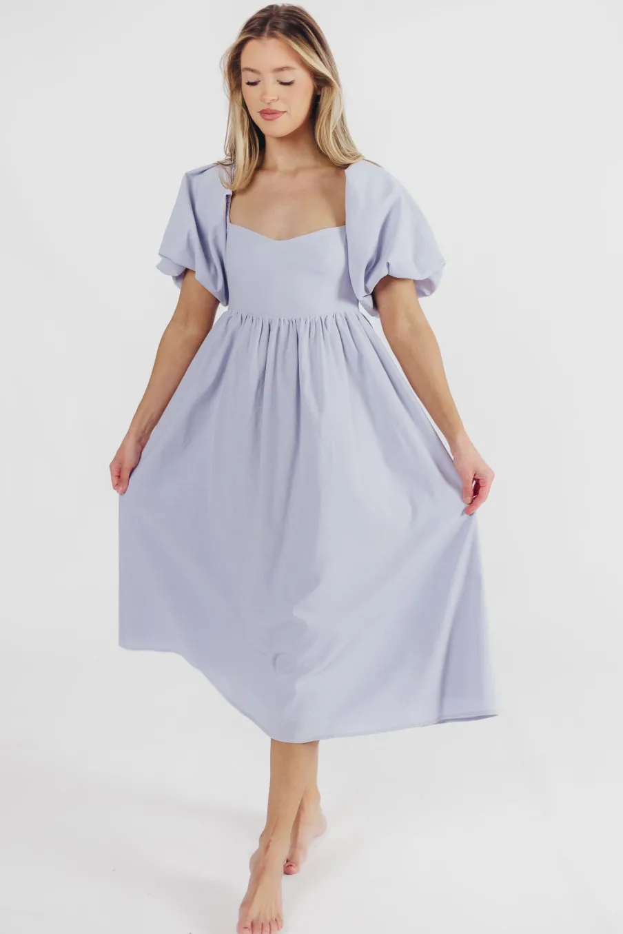 New Worth Collective Hamilton Midi Dress in Light Blue - Bump Friendly & Inclusive Sizing (