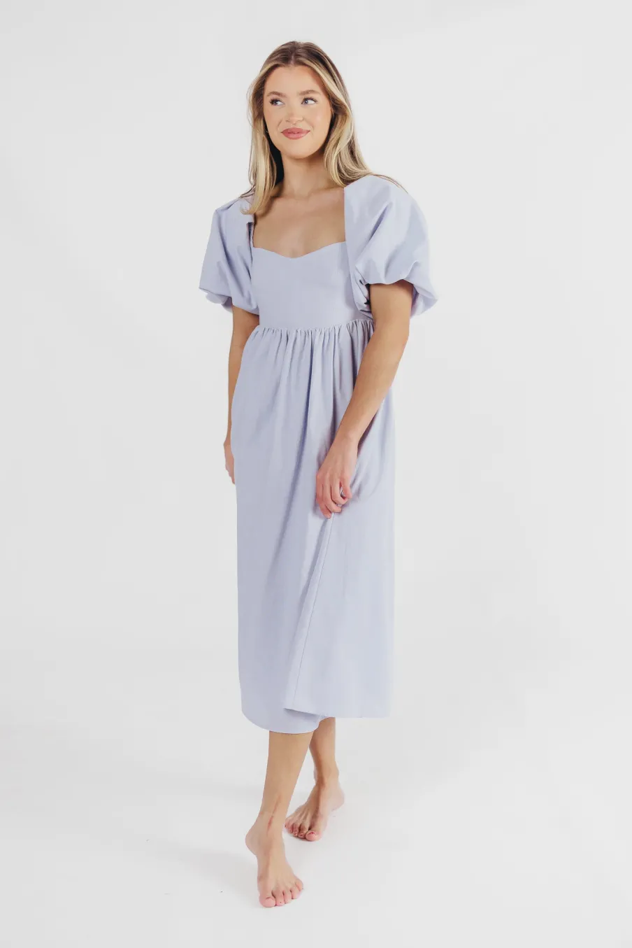 New Worth Collective Hamilton Midi Dress in Light Blue - Bump Friendly & Inclusive Sizing (