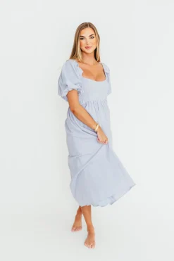 New Worth Collective Hamilton Midi Dress in Light Blue - Bump Friendly & Inclusive Sizing (