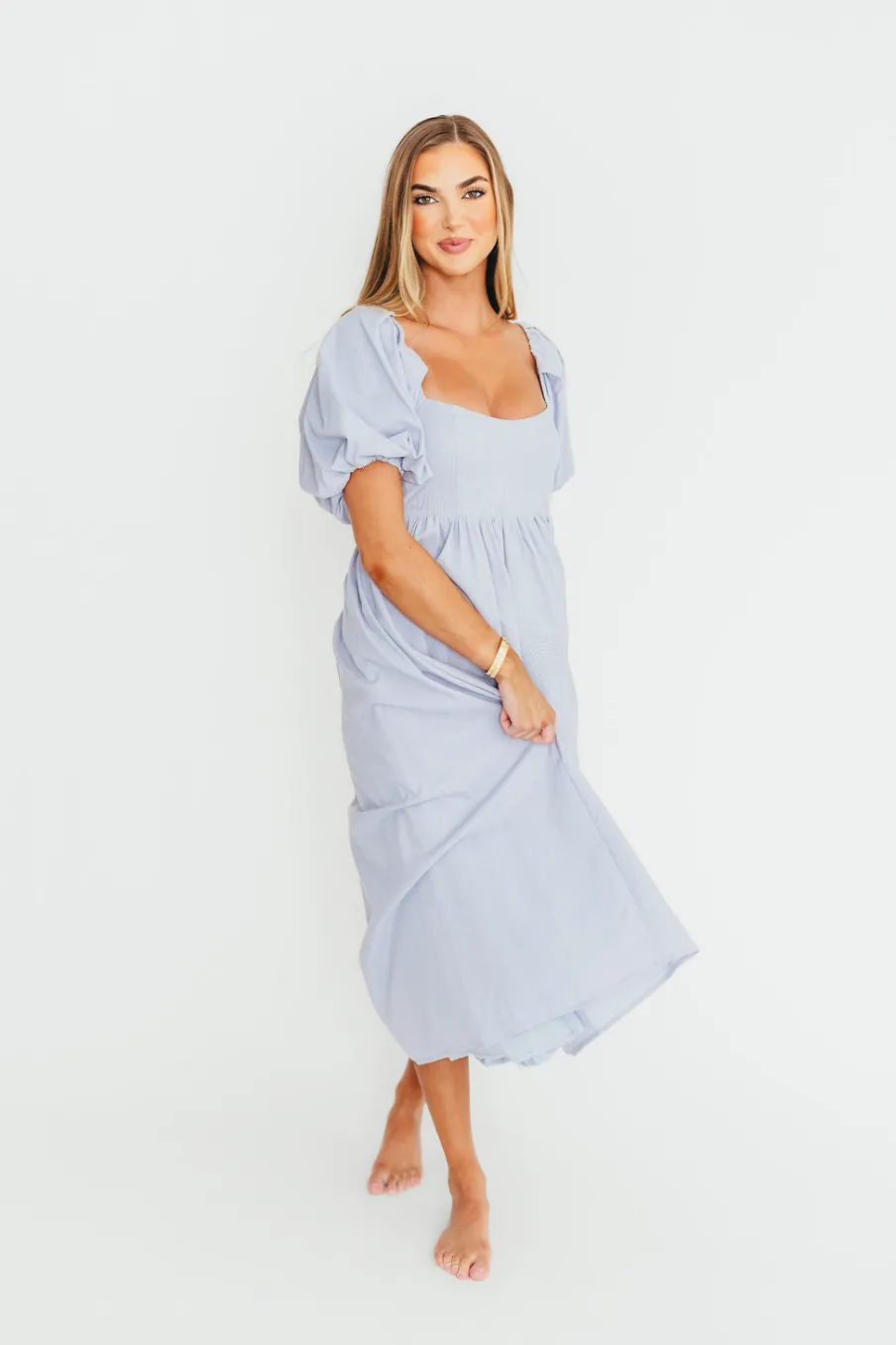New Worth Collective Hamilton Midi Dress in Light Blue - Bump Friendly & Inclusive Sizing (