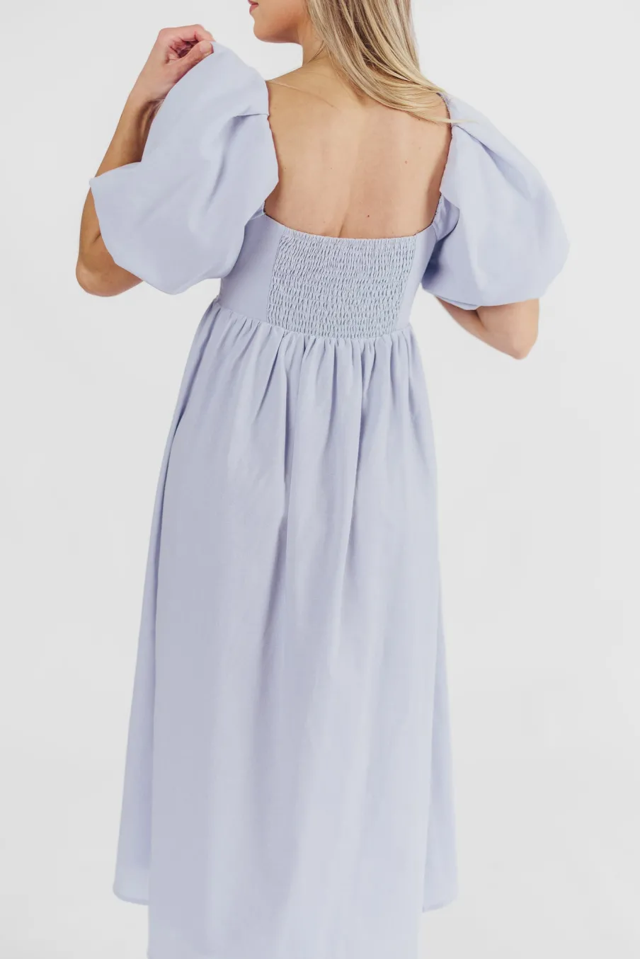 New Worth Collective Hamilton Midi Dress in Light Blue - Bump Friendly & Inclusive Sizing (