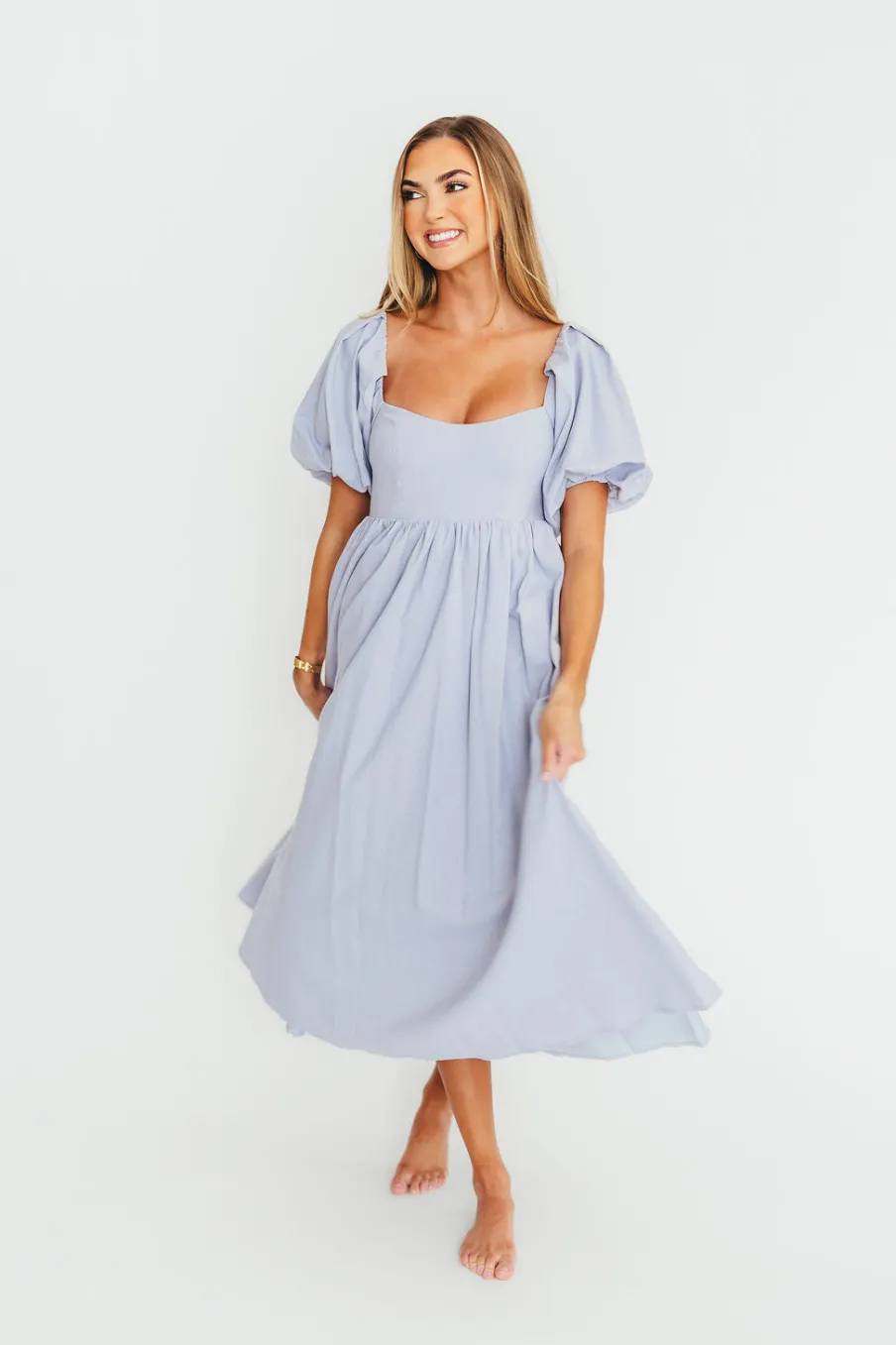 New Worth Collective Hamilton Midi Dress in Light Blue - Bump Friendly & Inclusive Sizing (