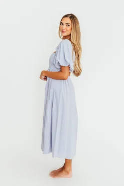 New Worth Collective Hamilton Midi Dress in Light Blue - Bump Friendly & Inclusive Sizing (